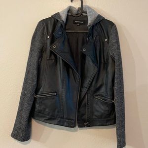 Faux leather jacket with hoodie